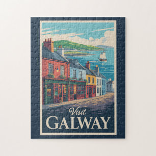 Quebra-cabeça Galway Ireland Illustration Viagem Art Vintage