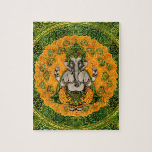 Quebra-cabeça Ganesha em flores do cravo-de-defunto e em