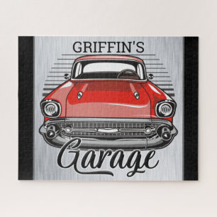 Quebra-cabeça Garagem de Carro Clássico Vermelho Retro Nome Pers