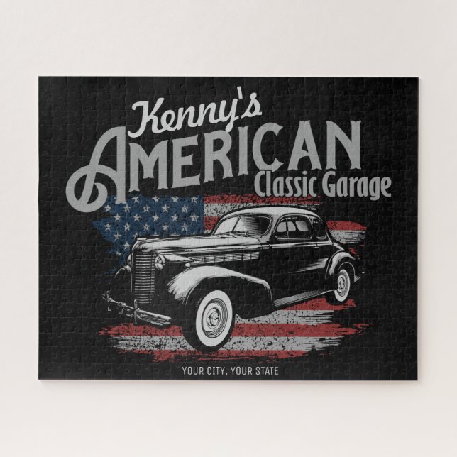 Quebra-cabeça Garagem Personalizada de Carros Clássicos American (Horizontal)
