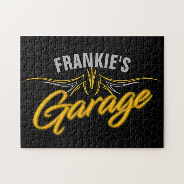 Quebra-cabeça Garagem Personalizada do Neon Pinstripes Biker, Re (Horizontal)