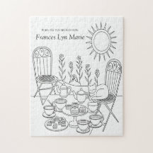 Garden Tea Party & Sleeping Cat Jigsaw Puzzle