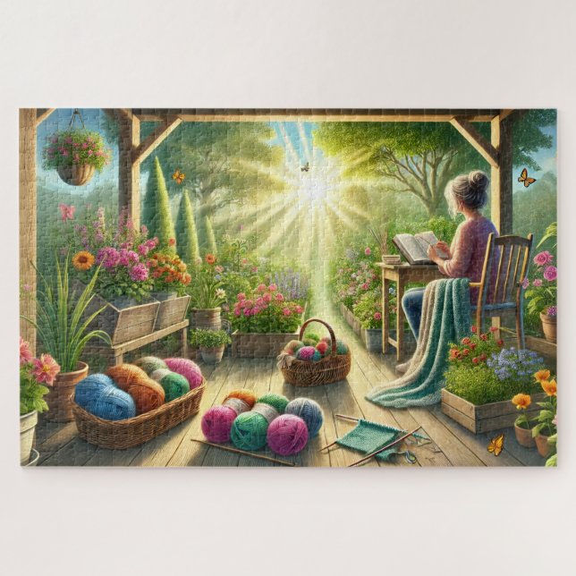 Quebra-cabeça Gardening Knitting Reading Mother's Serene Retreat (Horizontal)