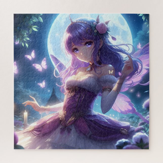 Quebra-cabeça Garota Anime Asa de Borboleta Violeta Fada da Lua  (Vertical)