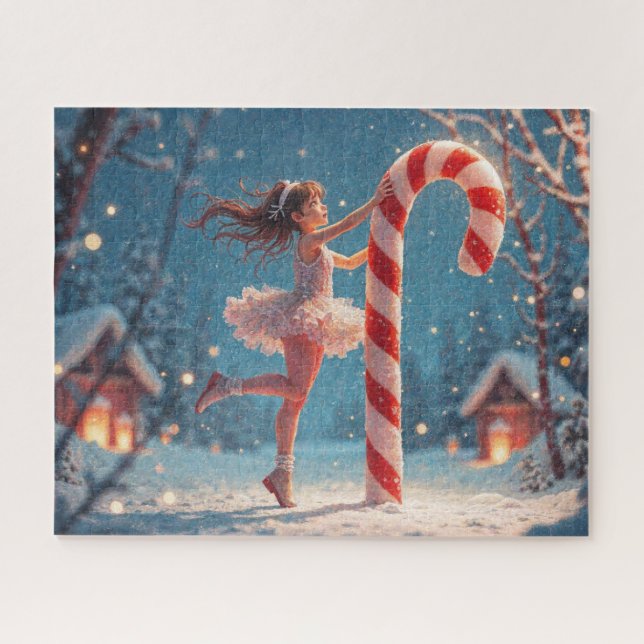 Quebra-cabeça Garota Anime Bailarina & Cana de Açúcar Natal (Horizontal)