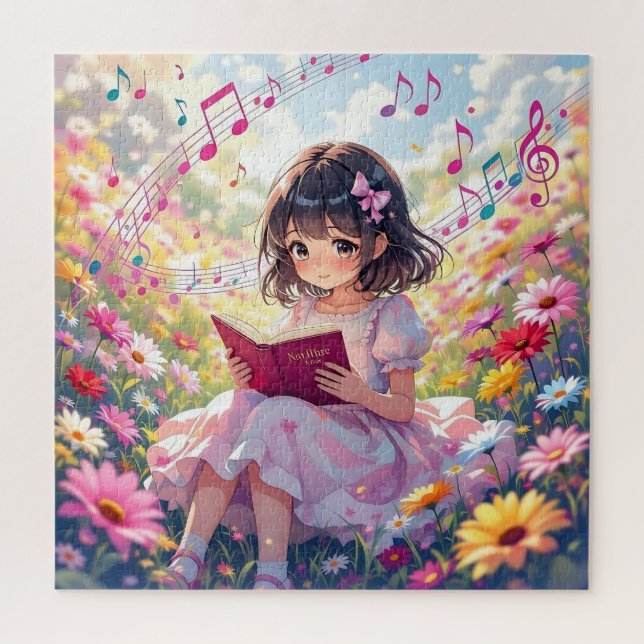 Quebra-cabeça Garota Anime Fofa Lendo um Livro (Vertical)