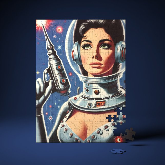 Quebra-cabeça Garota Astronauta de Ficção Científica Vintage (Criador carregado)