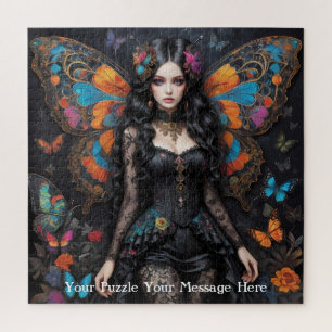 Quebra-cabeça Garota-Borboleta Floral Gótica Steampunk