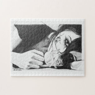 Quebra-cabeça Garota chorando com arte de desenho surreal rosa