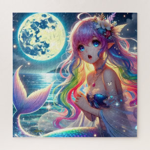 Quebra-cabeça Garota de Anime Cantando Luar Pixie Sereia Arco-ír