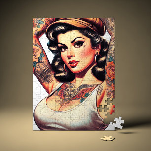 Quebra-cabeça Garota de Tatuagem Vintage Fofa