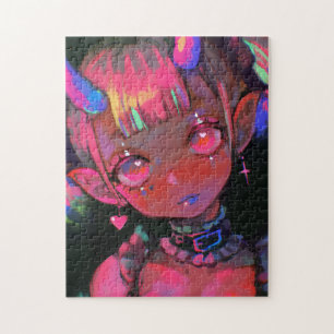 Quebra-cabeça Garota Demoníaca Kawaii Neon Pastel Goth