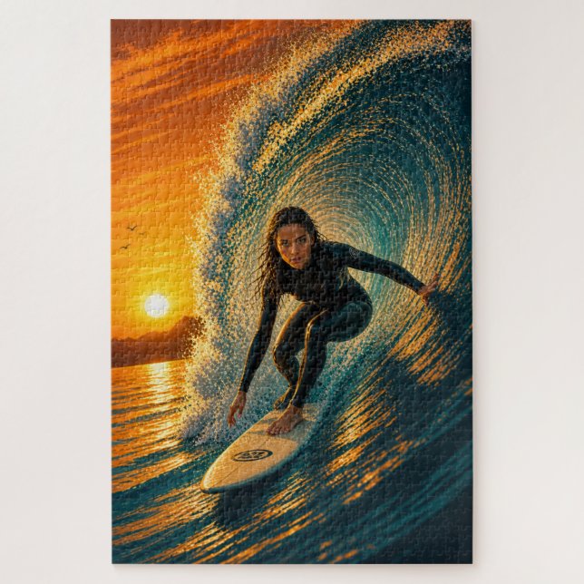 Quebra-cabeça Garota do Surfista do Barril Dourado Puzzle (Vertical)