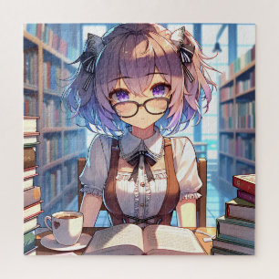 Quebra-cabeça Garota inteligente de animação em livros de leitur