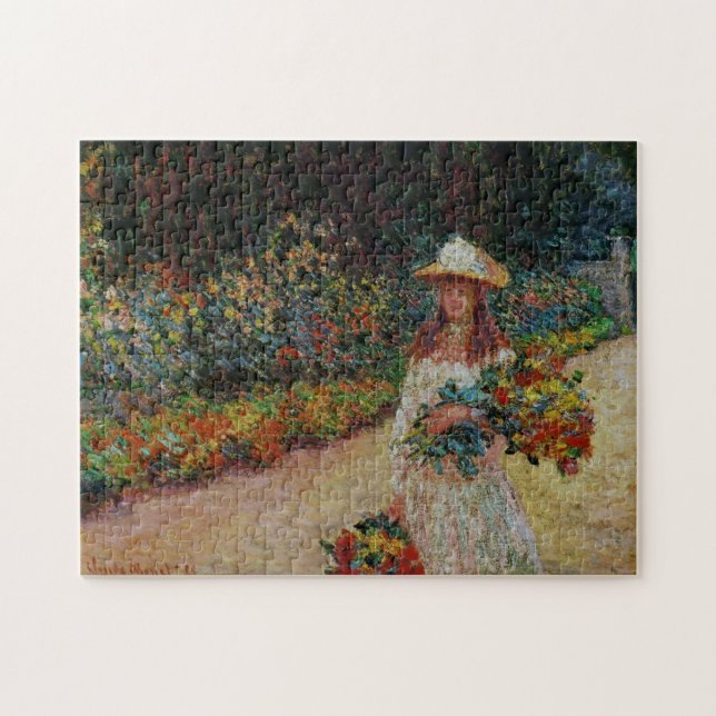 Quebra-cabeça Garota jovem no jardim em Giverny Monet Fine Art (Horizontal)