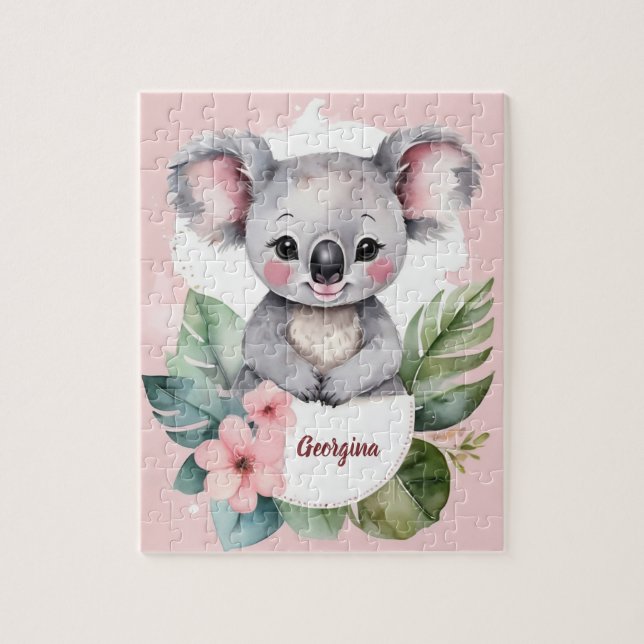 Quebra-cabeça Garota Personalizada do Urso Koala, Rosa Bonita (Vertical)