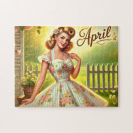 Quebra-cabeça Garota Retro Loira de Abril Pin-Up Primavera