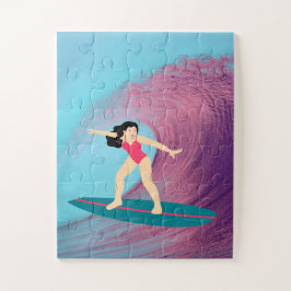 Quebra-cabeça Garota surfando no pôr do sol