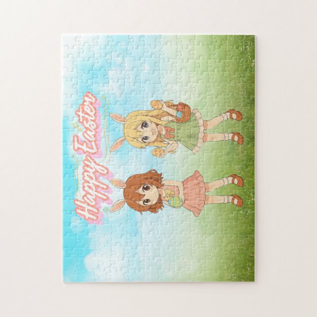 Quebra-cabeça Garotas anime fofas de coelho da Páscoa (Vertical)