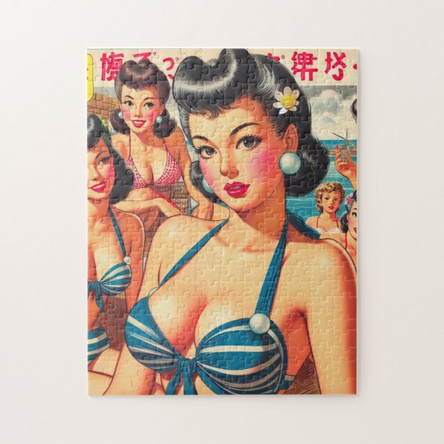 Quebra-cabeça Garotas da Praia Oriental Retro (Vertical)