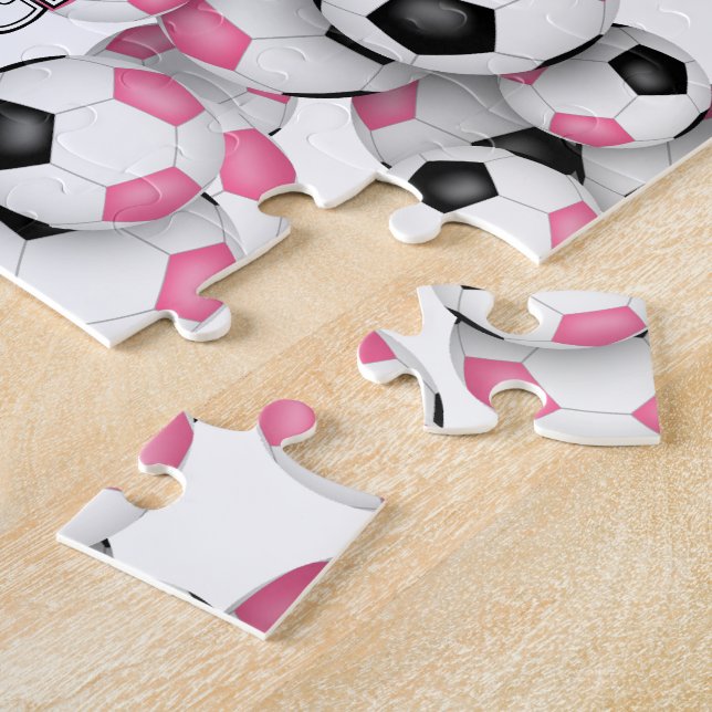 Quebra-cabeça garotas personalizadas de futebol preto-rosa (Lateral)