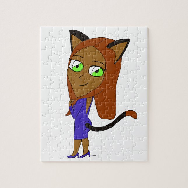 Quebra-cabeça garotinha chibi gato (Vertical)
