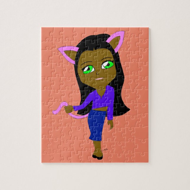 Quebra-cabeça garotinha chibi gato (Vertical)
