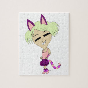 Quebra-cabeça garotinha gato chibi