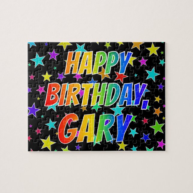 Quebra-cabeça "GARY" Primeiro Nome, Diversão "FELIZ ANIVERSÁRIO" (Horizontal)