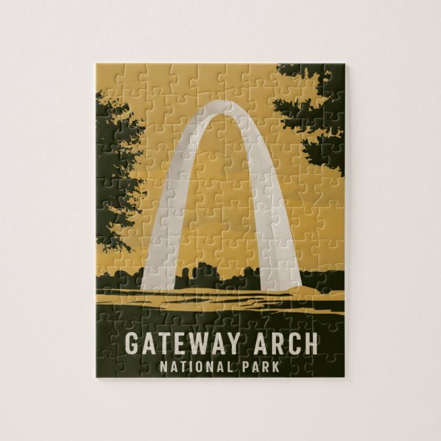 Quebra-cabeça Gateway Arch National Park Retro Viagem Art (Vertical)