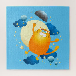 Quebra-cabeça Gatinho bonito voando com guarda-chuva