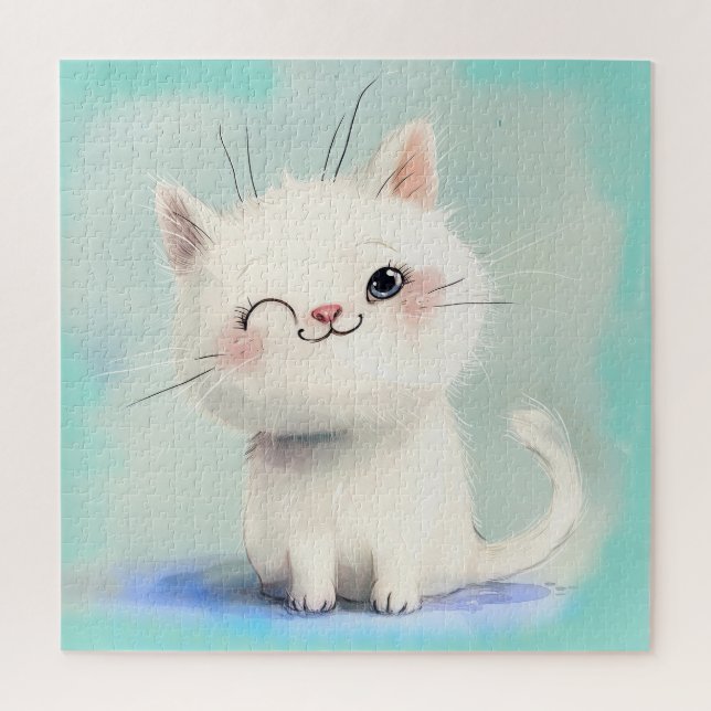 Quebra-cabeça Gatinho Branco Bonito (Vertical)