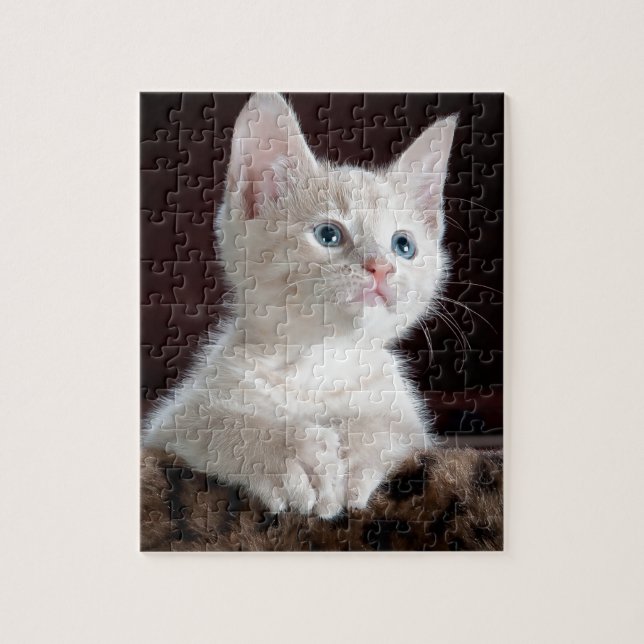 Quebra-cabeça Gatinho Branco Super Fofo (Vertical)