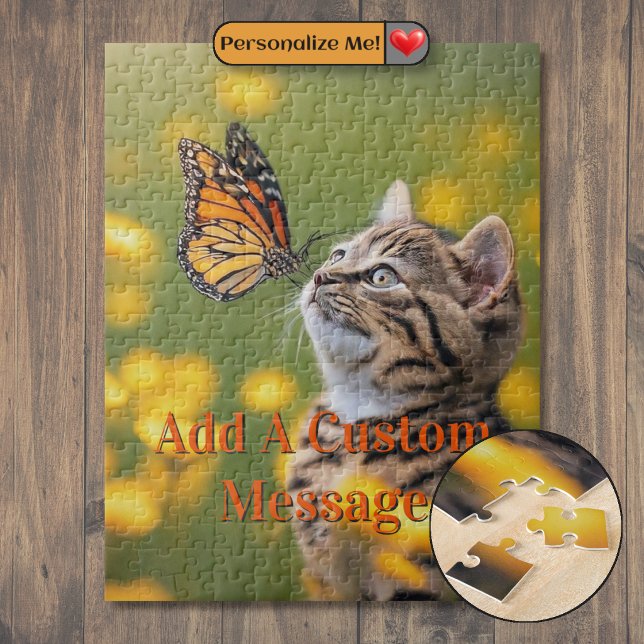 Quebra-cabeça Gatinho Cinza Borboleta Laranja (Grey Kitten Orange Butterfly Jigsaw Puzzle)