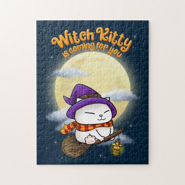 Quebra-cabeça Gatinho de Bruxas de Gato Halloween (Vertical)