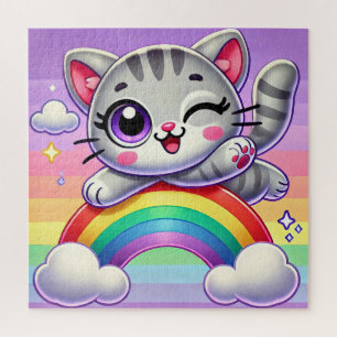 Quebra-cabeça Gatinho de desenho animado adorável saltando