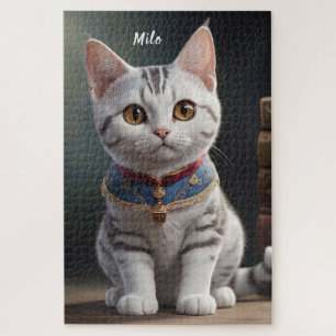 Quebra-cabeça Gatinho de Shorthair Americano Bonito com Olhos Gr