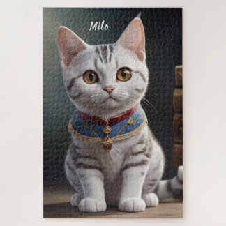 Quebra-cabeça Gatinho de Shorthair Americano Bonito com Olhos Gr