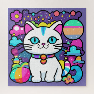 Quebra-cabeça Gatinho Espacial Branco Fofo