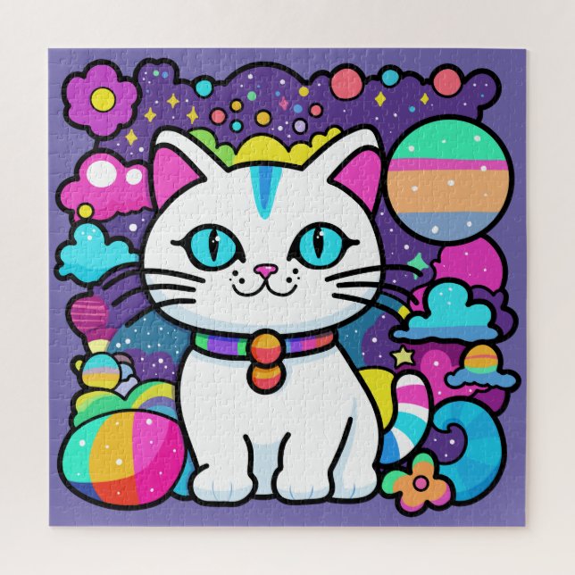 Quebra-cabeça Gatinho Espacial Branco Fofo (Vertical)
