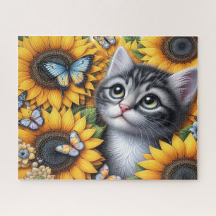 Quebra-cabeça Gatinho Fofo Com Girassóis