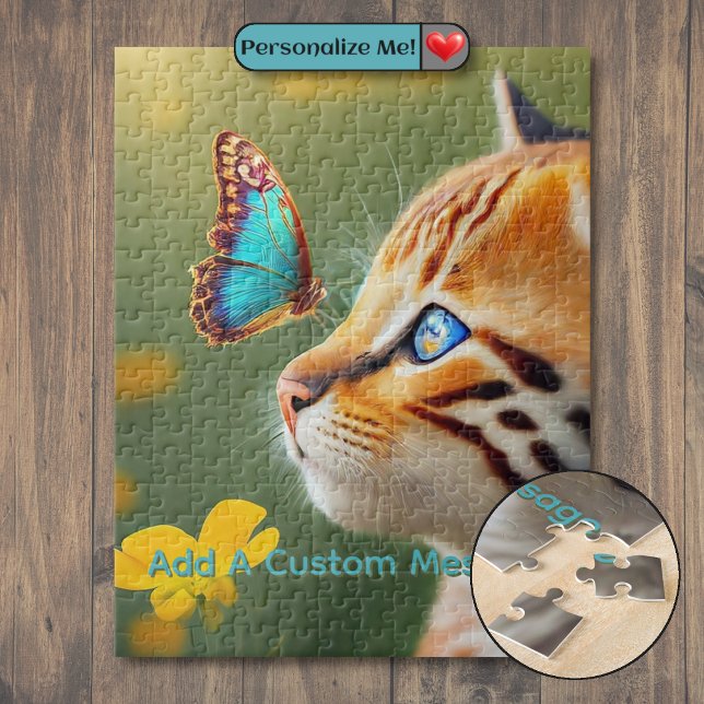 Quebra-cabeça Gatinho Laranja Borboleta Azul (Orange Kitten Blue Butterfly Jigsaw Puzzle)