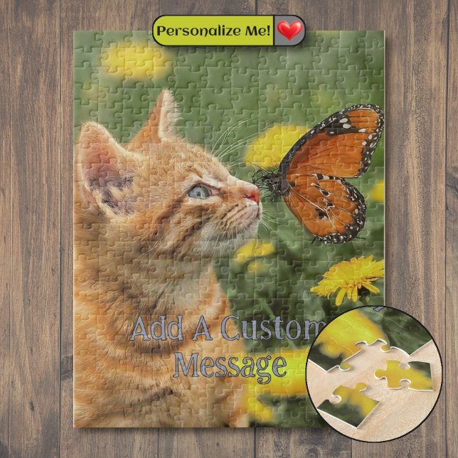 Quebra-cabeça Gatinho Laranja Borboleta Laranja (Orange Kitten Orange Butterfly Jigsaw Puzzle)
