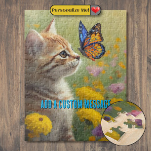 Quebra-cabeça Gatinho Laranja Branco Borboleta Colorida