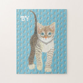 Quebra-cabeça Gatinho Malhado 11 x 14 Azul