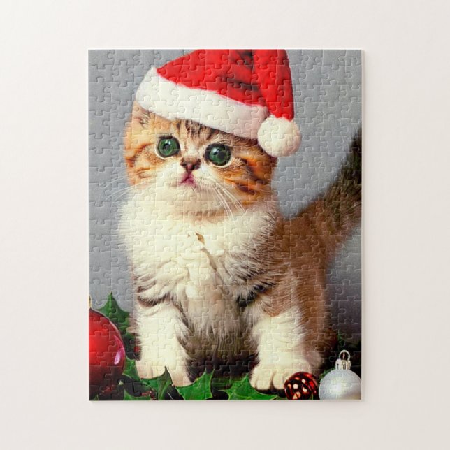 Quebra-cabeça Gatinho natal vintage em Santa Hat (Vertical)