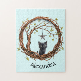 Quebra-cabeça Gatinho Preto Fofo Observando uma Estrela