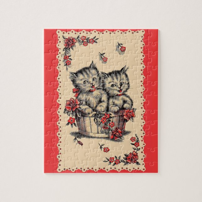 Quebra-cabeça gatinhos adoráveis num cesto de flores (Vertical)