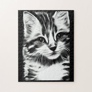 Quebra-cabeça Gato a olhar em vozes de gatinho preto e branco