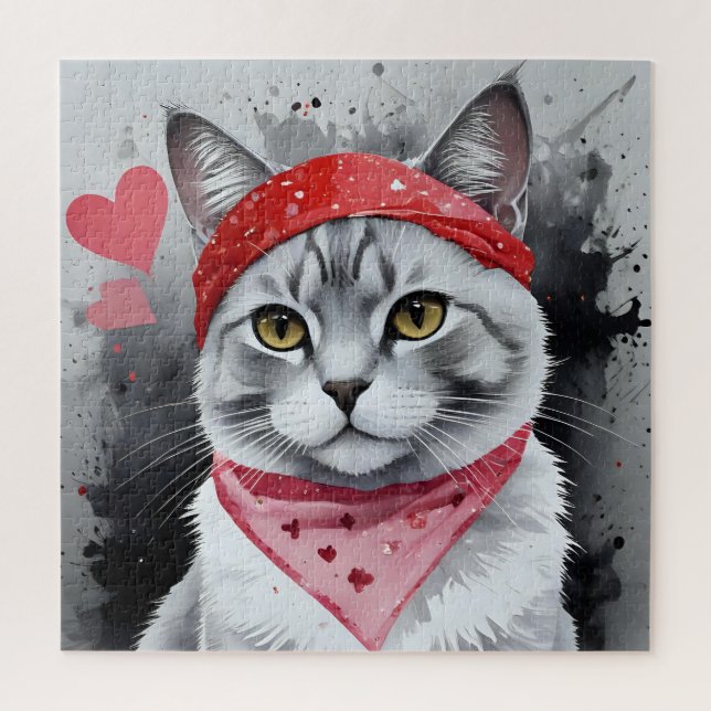 Quebra-cabeça Gato Adorável em Disfarce - Namorados Puro (Vertical)